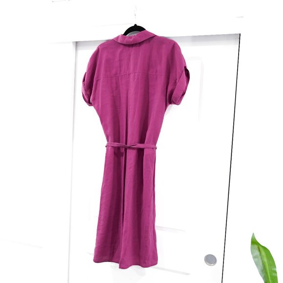 Maison 123 Small Belted Button Down Shirt Dress in Purple Pink - Picture 9 of 9